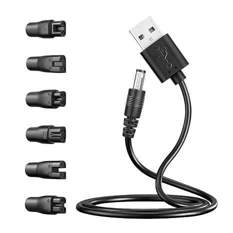 Flintronic 7PCS USB Electric Shaver Charger Cable Kit, 5V USB Power Cord Replacement with 6 Power Adapters, Suitable for Beard Trimmers, Electric Hair Clippers, Grooming Devices, Shavers, Purifiers