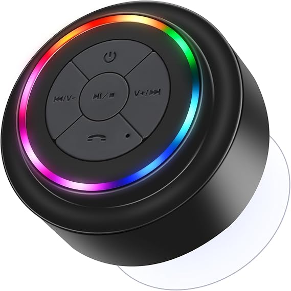 Bluetooth Shower Speakers,Waterproof Bluetooth Speaker with RGB Lights IPX7 Waterproof Wireless Speaker with Suction Cup HD Sound Pairs to Phones,Tablets, for Bathrooms,Outdoor,Party,Beach