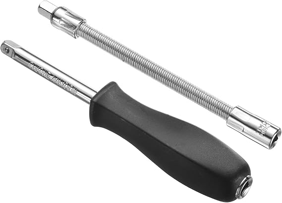sourcing map 1/4" Drive Spinner Handle Chrome Vanadium Steel Drive Socket Set with 1/4" Drive Spring Flexible Socket Extension Bar for Ratchet Driver and Car Repair 2-Pieces Set