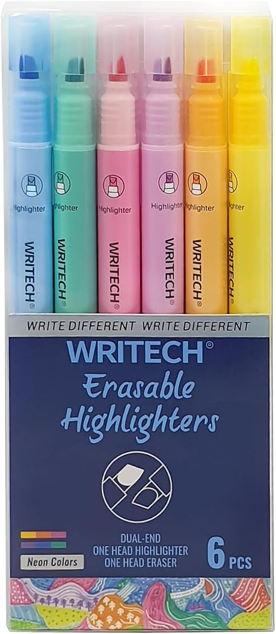 Writech Highlighters Silinebilir Fosforlu Kalemler 6'Lı Set - Neon Renkler