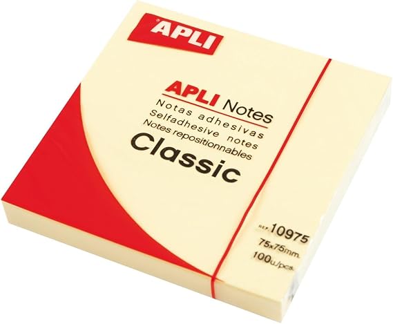 APLI 10975 Sticky Notes Yellow 75 x 75 mm Pack of 100