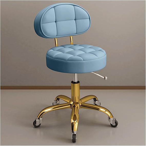 Adjustable Rolling Stool w/Back Support & Wheels Round Hydraulic Swivel Stool Chair