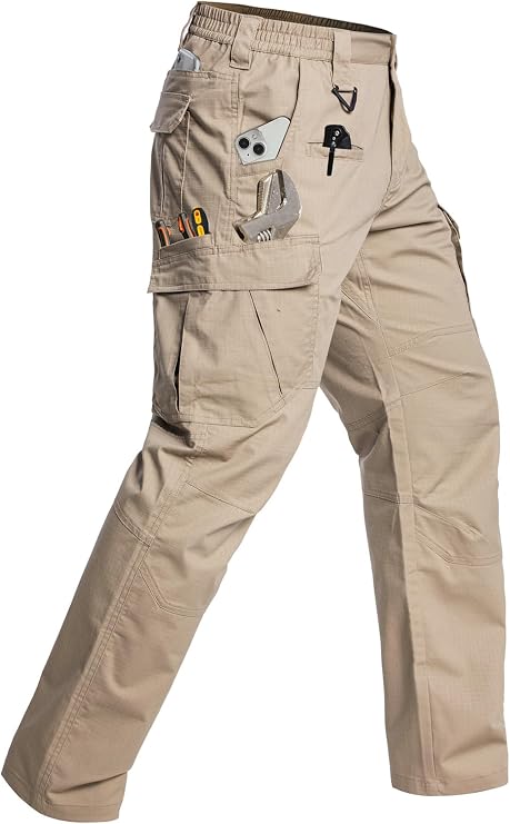 CARWORNIC Men's Stretch Tactical Work Trousers Flex Hiking Cargo Trousers