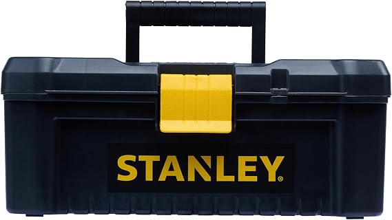 STANLEY STST1-75517 Plastic Tool Box with Plastic Lock, 16 x 20.5 x 19.5 cm, Ergonomic Handle, Organizers in Lid, Removable Inner Tray, Lock Hole,