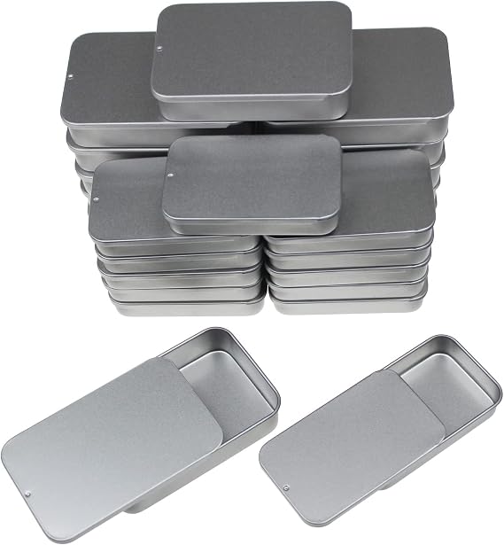 Goodma 24 Silver Slide Top Rectangular Metal Tin Containers