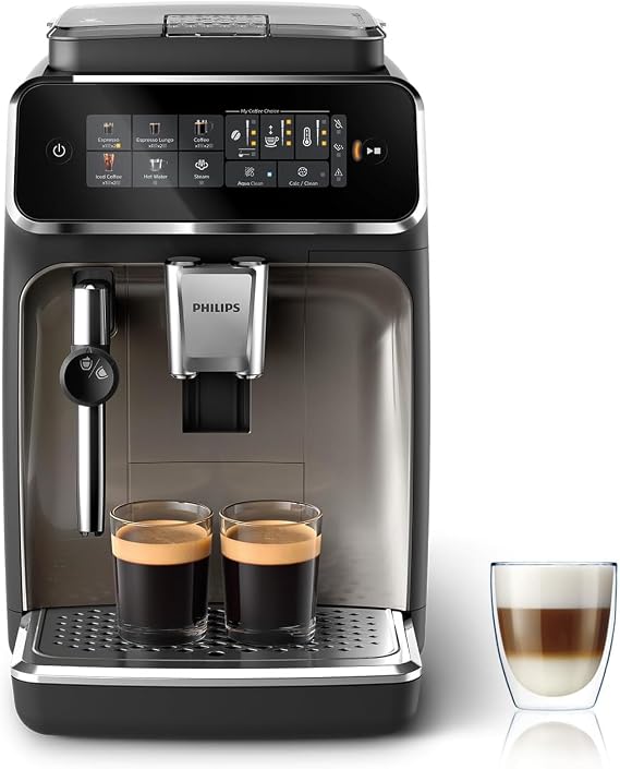 PHILIPS 3300 Superautomatic Coffee Maker, Milk Frother, 5 Beverages, Black