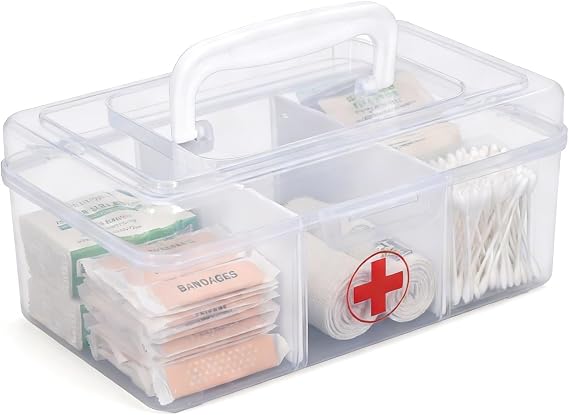 Medicine Storage Box - Detachable Dividers First Aid Box Empty, Foldable Handle Medical Box &amp; Home First Aid Kit, Transparent Medicine Organiser for Home/Travel/Office-Type A