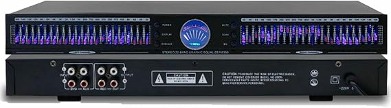 22 Bands Digital Equalizer,Audio Stereo Graphic Equalizer with 10 Preset Effects, Low/Mid/Treble Adjustment, Automatic Noise Reduction, Dual Channel Graphic Equalizer,LED Music Spectrum Analyzer
