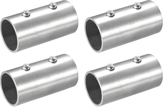 sourcing map 4Pcs Straight Pipe Fitting Connector, 202 Stainless Steel 2-Way Hand Rail Tube Connector 40mm Length, for 1"(25mm) OD Handrail Railing