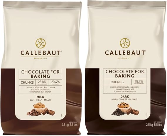 Belgian Baking Chocolate Chunks Duo – 45.4% Dark & 27.3% Milk – 2 x 2.5kg Bulk Pack