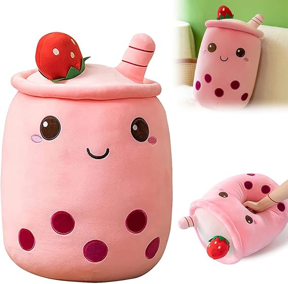 Bubble Tea Cuddly Toy Plush Cushion Kawaii Boba Tea Plush Toy Soft Toy Soft Cuddly Cushion (24 cm Pink) Cute Milk Tea Cup Cushion Doll Boba Lovers