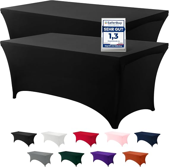 Utopia Kitchen 2 Pack Rectangle Polyester Tablecloths (6 Feet - 72 Inch) Spandex Stretch Table Covers Table Covers for Weddings, Bars, Crafts, Exhibitions (Black)