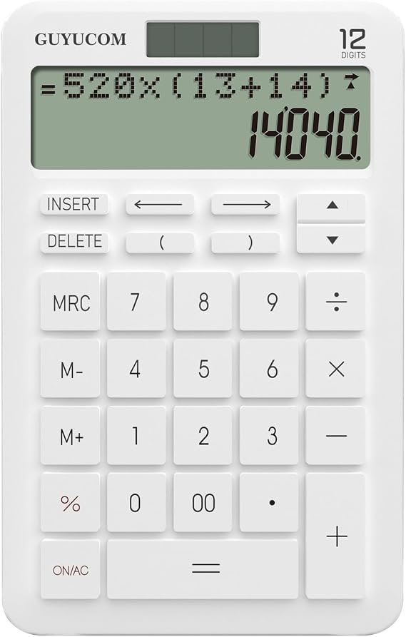GUYUCOM Desktop Calculator, 12-Digit Dual Power LCD Calculator with 2-Line Display and History Recording Function for Office School Home, History Version