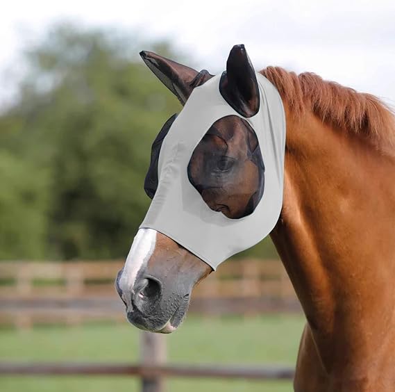 1PC Fly Mask for Horses with Ears, Breathable Horse Fly Mask for Summer Protection, Full Coverage Mesh Horse Head Cover, UV Protection and Insect Guard for Outdoor Use(Grey)