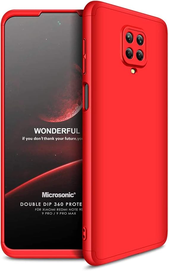 Microsonic Xiaomi Redmi Note 9 Pro Max için Kılıf Double Dip 360 Protective Kırmızı [Redmi Note 9 Pro Max ile Uyumlu Kılıf - Kırmızı]