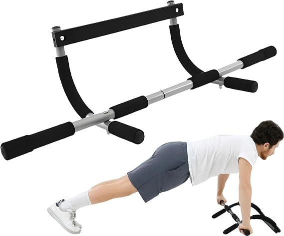 Generic Adjustable Doorway Pull-Up Bar With Multiple Grip Positions, Heavy Duty Steel, Chrome, Door Frame Mount, 24 Inches Wide, 300 Pounds Max Weight, Home Gym Workout Equipment