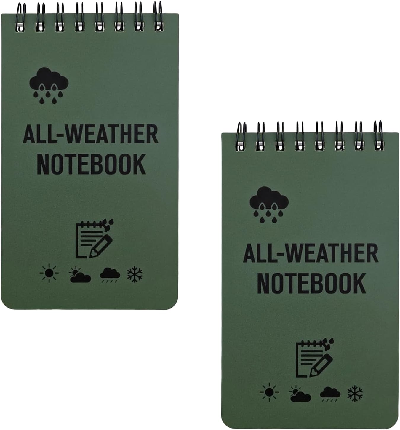 2 Pack Waterproof Notebook 3 x 5 Inches Army Green Pocket Notebook with Top-Spiral Write in the Rain Notebooks All Weather Notepads Tactical Steno Pads with Grid for Outdoor Activity Recording