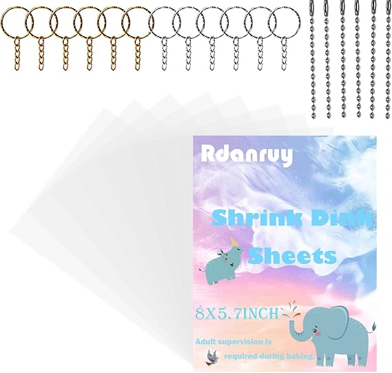 Shrinky Dink Sheets Kit,15PCS Shrink Plastic Sheets Sanded Shrinky Films Paper with Keychain Accessories for Creative Craft DIY Ornaments