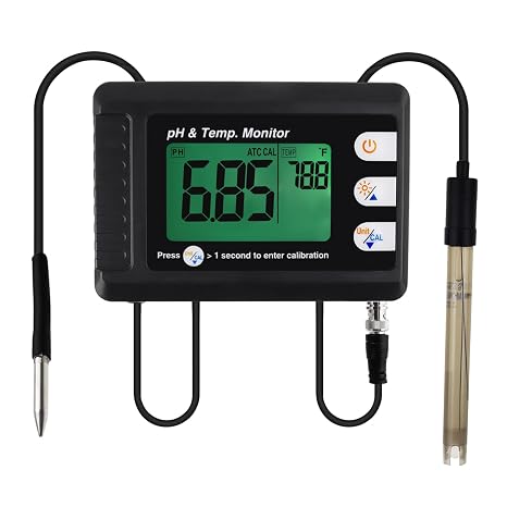 Professional pH & Temperature Meter with ATC and Automatic Calibration Function, Water Tester Measurement for Aquarium Hydroponics (PH & Temperature Monitor)