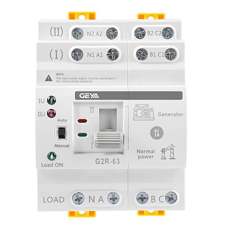 GEYA Mini ATS Automatic and Manual Dual Power Transfer Switch,Overvoltage and Undervoltage Protection,Solar Automatic Switch,DIN Rail Mount (4P-63A,CA220V)