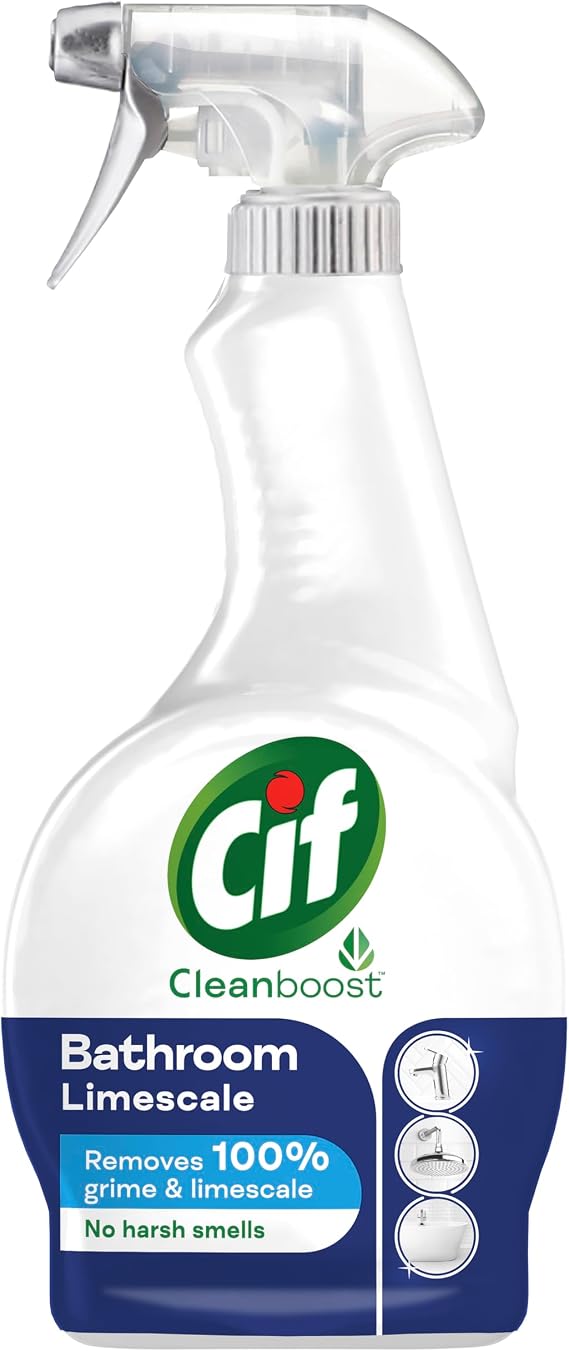 Cif Cleanboost Bathroom Spray 100% grime & limescale removal for cleaning ceramic, chrome, enamel, plastic, and stainless-steel surfaces 500 ml
