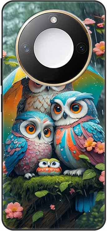 for HONOR X9C SMART Cute Case,Soft Frosted Matt Black TPU Ultra-Slim Stylish Protective Cover Drop Protection, Non-slip Cute pattern design-Owl
