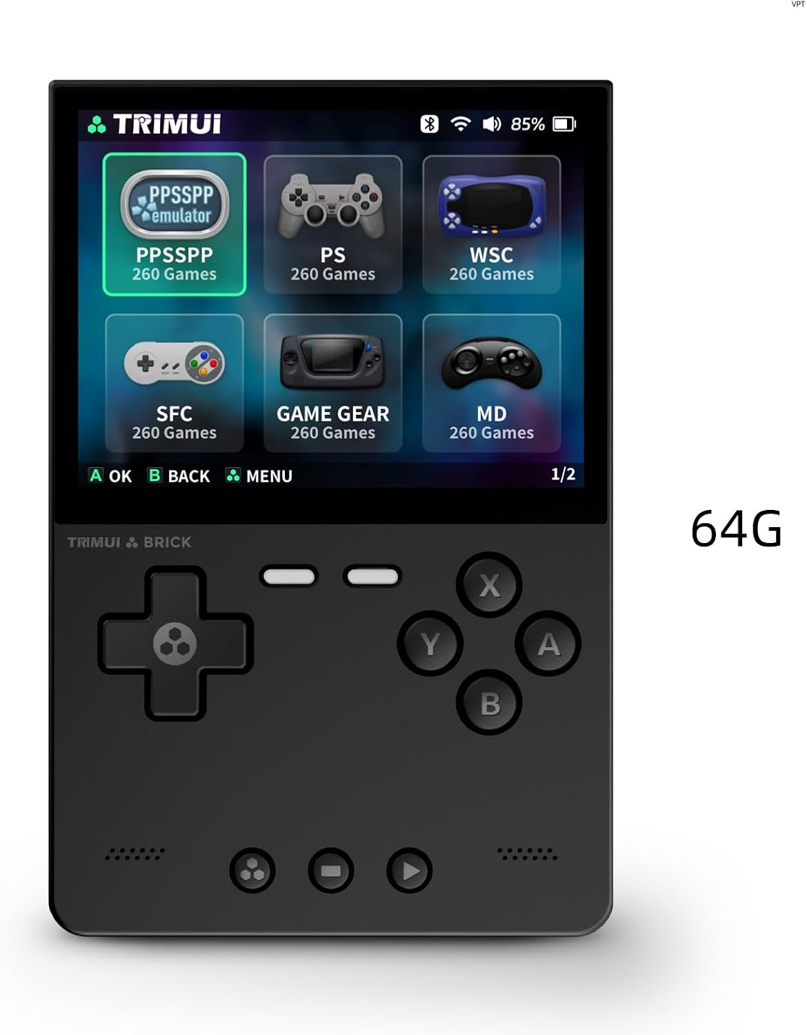 Brick Handheld Game Console, Mini Game Player Compatible with 3.2 inch IPS High-Definition Screen, Portable Video Game Console (Black 64G)