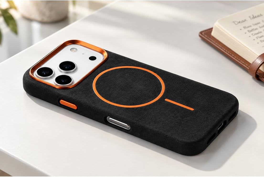 CONSTRAIN Apple iPhone 18 Pro Max ve iPhone 17 Pro Max İçin Kamera Korumalı İçi Süet Suni Deri MagSafe İle Uyumlu Telefon Kılıfı Arka Kapak - Siyah