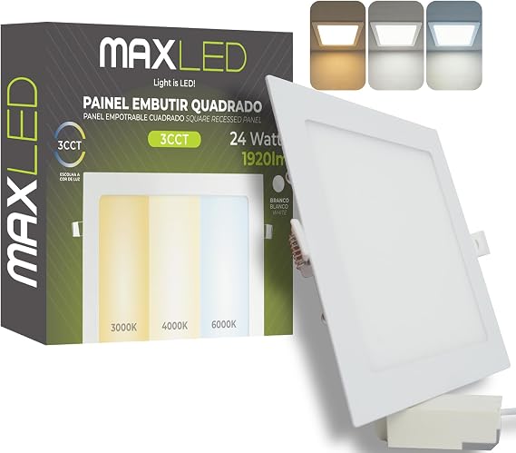 Maxled Light is Led! 24W Square Recessed Ceiling Flat Panel 1920lm Down Light Ultra Slim Lamp Warm White 3000K Neutral 4000K Cool 6000K Aluminum IP44 Spotlights for Home Kitchen Bathroom No Dimmable [Energy Class F]