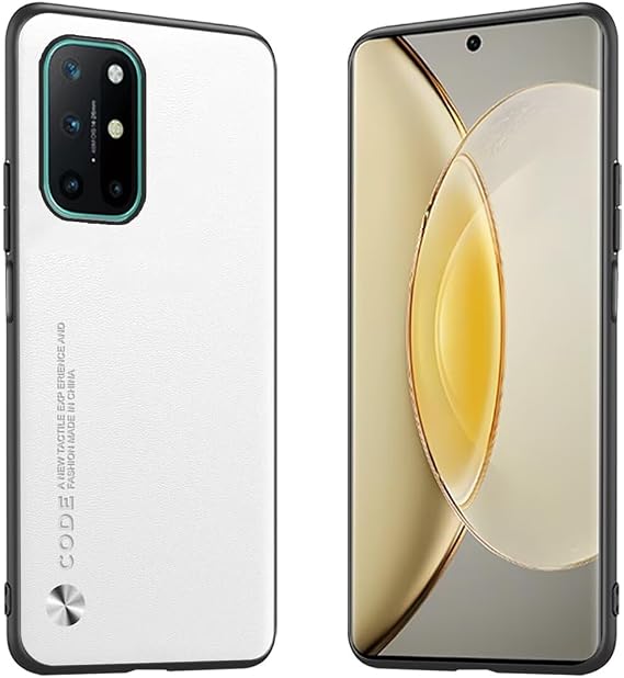 Phone Case Suitable for OnePlus 8T / OnePlus 9R (6.55"), CODE Series Metal Leather Protective Cover - White