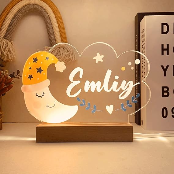 Custom Night Light with Text,Custom Name Lamp with Moon as Birthday Gift for Kids Girls,Decorative Bedroom Night Light for Couple Friends [Energy