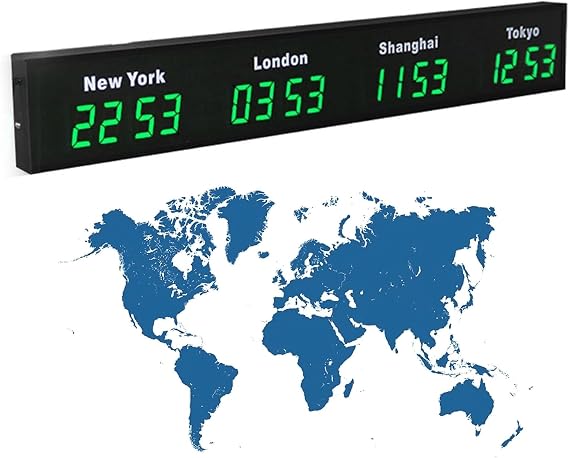 4 Time Zone World Clock, Wall Mounted City Time Zone Clock with Customizable Cities, HD Display for Hotels, Airports, Entertainment Venues