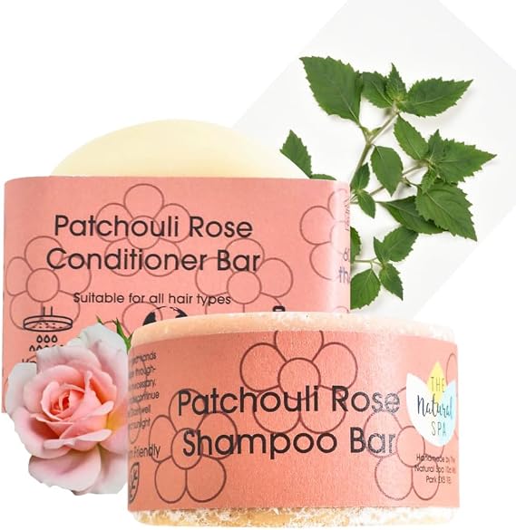 The Natural Spa Patchouli Rose Shampoo and Conditioner Bar Set - Handmade in Devon England - Suitable For All Hair Types - Vegan Friendly - Cruelty Free