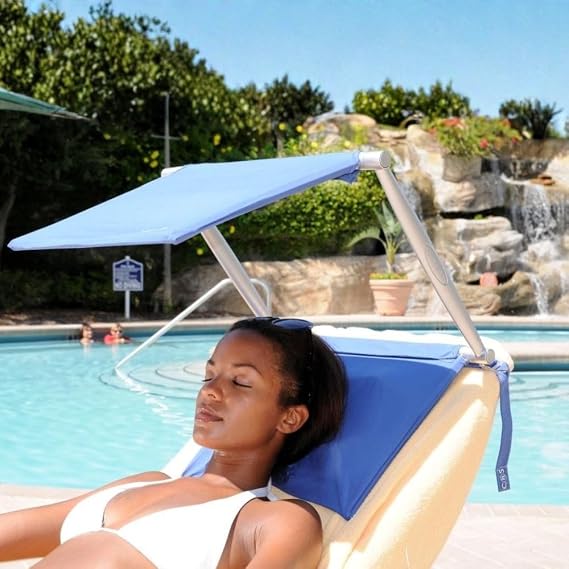 Sun Shade for Sun Lounger | Folding Sunshade for Garden Chair | UPF 50+ Portable Beach shade & Inflatable Cushion | Clip on Parasol Face shade - Cush N Shade