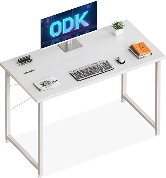 ODK Escritorio para Ordenador con Patas Ajustables, 100x48cm, Blanco