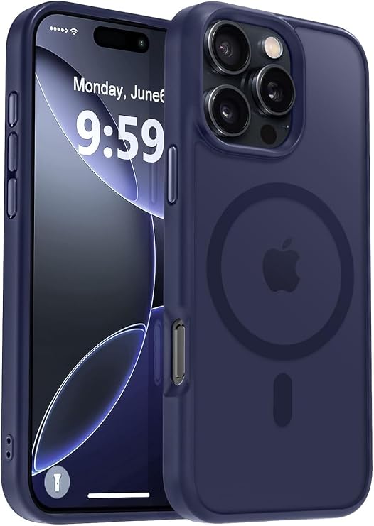 URUCHI Güçlü Manyetik Telefon Kılıfı, [Mag-Safe ile Uyumlu] [Askeri Düzey Düşme Koruması] [Güçlü Silikon Kenarlar] İnce Yarı Saydam Mat Koruyucu Kılıf (Lacivert, iPhone 15 Pro)