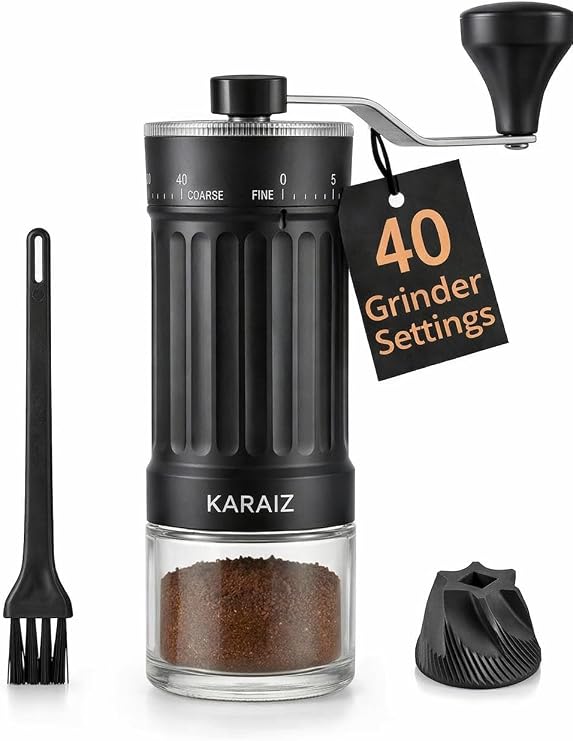 Manual Coffee Grinder, with High Precision Ceramic Contemporary Conical Burr, External Adjustable 40-Grade Adjustable Settings, for Aeropress, Espresso, Pour Over, French Press, Moka pots.