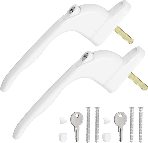 2PCS UPVC Window Handle Lockable Window Handle with Key, Aluminum White Universal Espag Handles with 43mm Spindle for UPVC Window