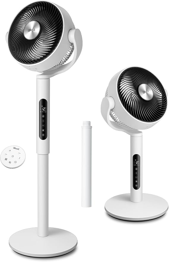 Levoit 20dB Quiet Pedestal Fans for Bedroom, 1451CFM Powerful Air Circulator Fan with Remote, 90°+120° Oscillating, 12 Speeds, 4 Modes, 12H Timer, Adjustable Height, Standing Fan for Home Office