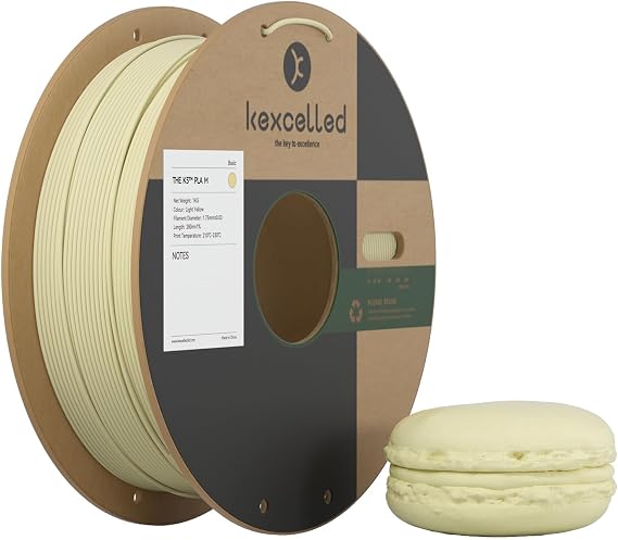 kexcelled Mat PLA Filament 1,75 mm +/- 0,03 mm, Makaron PLA Rulo, 3D Yazıcı Filament, Mat Yüzey, 1 kg (2,2 lb) Karton Makara, Kaz Sarısı