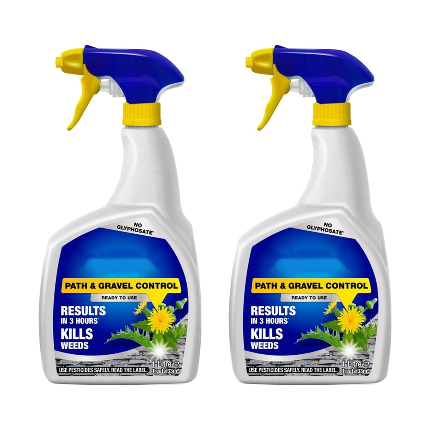 Path & Gravel Weed Killer, Glyphosate-Free Weed Control Spray, Fast Acting Formula, Visible Results in 3 Hours, Covers 33m², Ready to Use, Driveways & Patios, 1L (Pack of 2)
