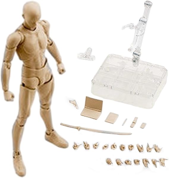 Poseable Action Figure, Skin Color PVC Blank Body with Accessories DIY Collectible Drawing Model for Artist Painting Sketching