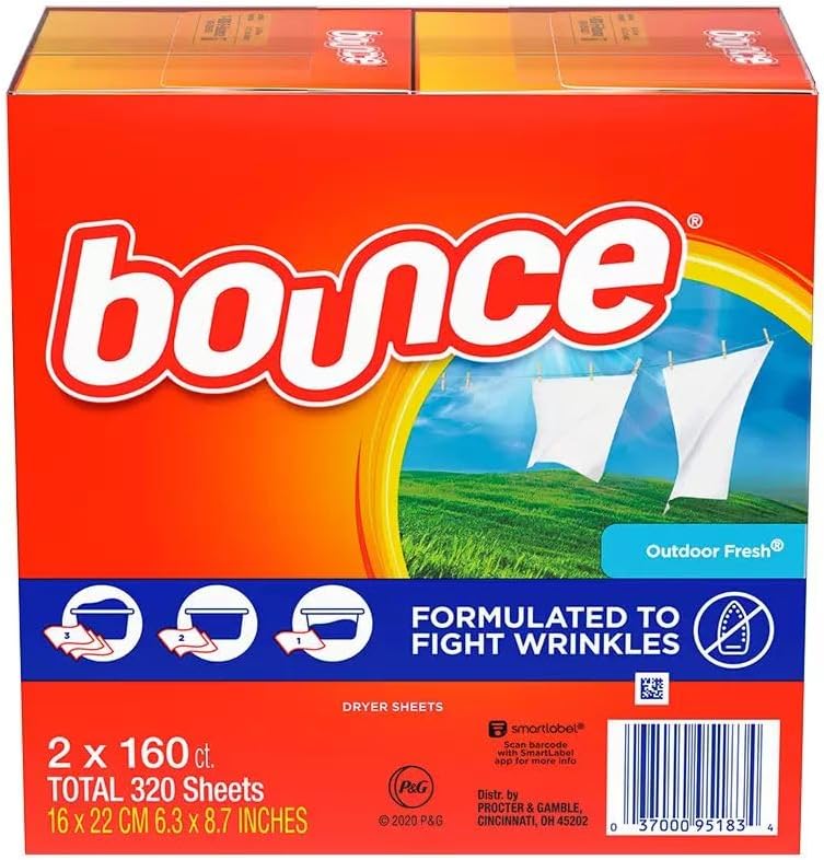 Bounce 2 Boxes Outdoor Fresh Dryer Sheets, Total 320 Sheets