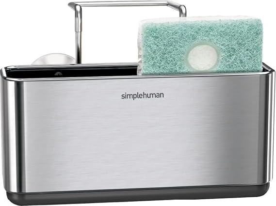Simplehuman KT1134 Slim Sink Caddy, Stainless Steel, Sponge Holder, Sponge Rest, Includes 4 Suction Cups