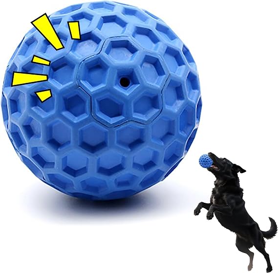 Indestructible Squeaky Dog Ball – Durable Touch Chew Toy for Aggressive Chewers, Interactive Puppy Toy for Anxiety Boredom &amp; Teething Relief (Blue, 80mm)