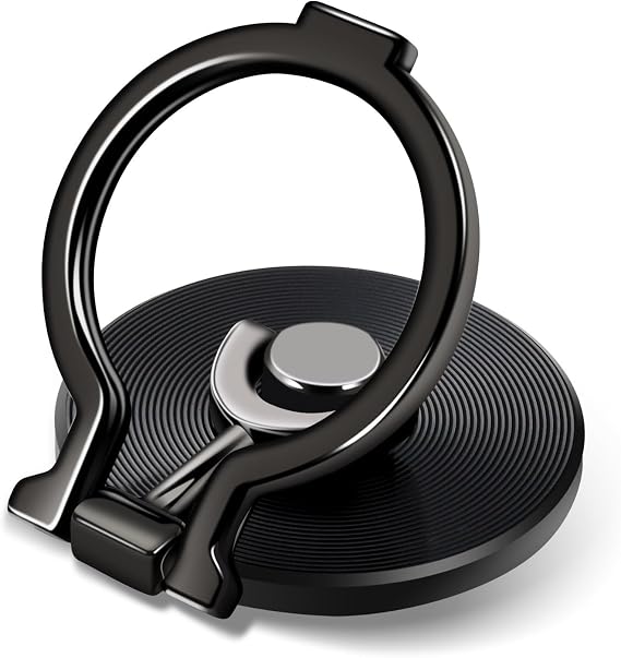 aceyoon Phone Ring 360°Adjustable Mobile Phone Stand Universal Finger Holder Grip Zinc Alloy Ring Stand for iPhone 16 15, Galaxy 24 23, 4"-8" Smartphones - Black
