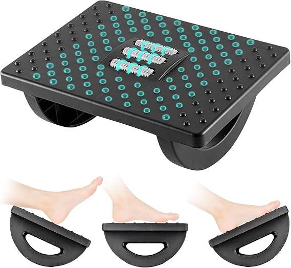Ergonomic Foot Stool - Adjustable Under Desk Foot Rest with Roller Massage (Black)