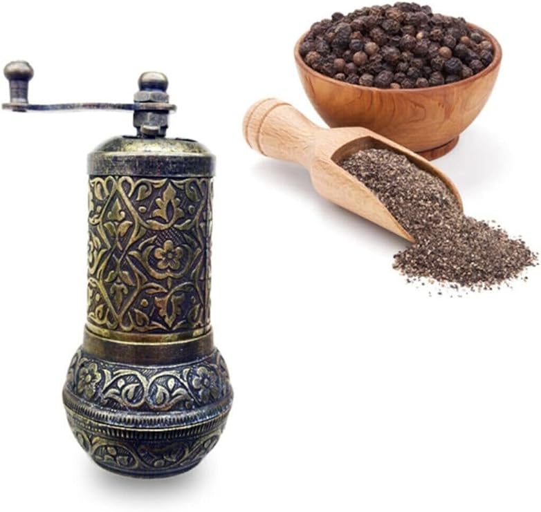 Tarihi Zamak Minik Tombul Karabiber El Değirmeni 11 Cm Antik Sarı Eskitme Pirinç Antik Prinç
