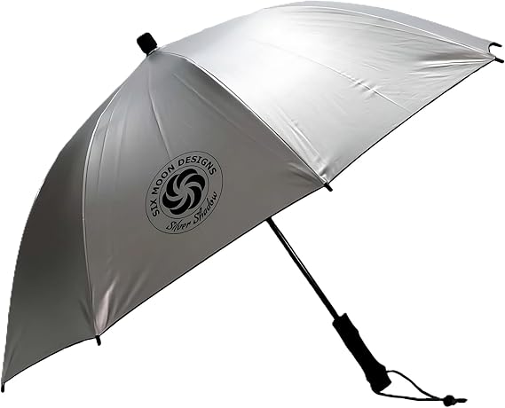 Six Moon Designs Silver Shadow UPF 50+ Trekking Umbrella, Sun Protection and Rain, 251g Ultralight Fiberglass Frame, Durable Reflective for Backpacking, PCT