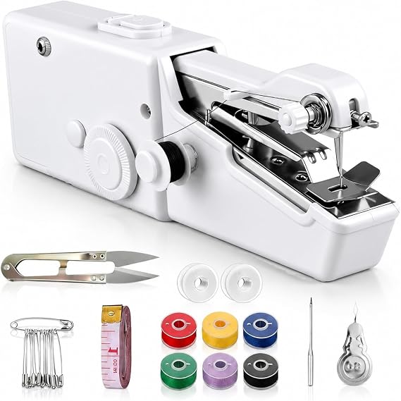 Sewing Machine Hand Sewing Machine Portable Mini Electric Sewing Machine with Sewing Accessories for Beginners Easy to Use for Leather Fabrics Clothing & Home Textiles (White)